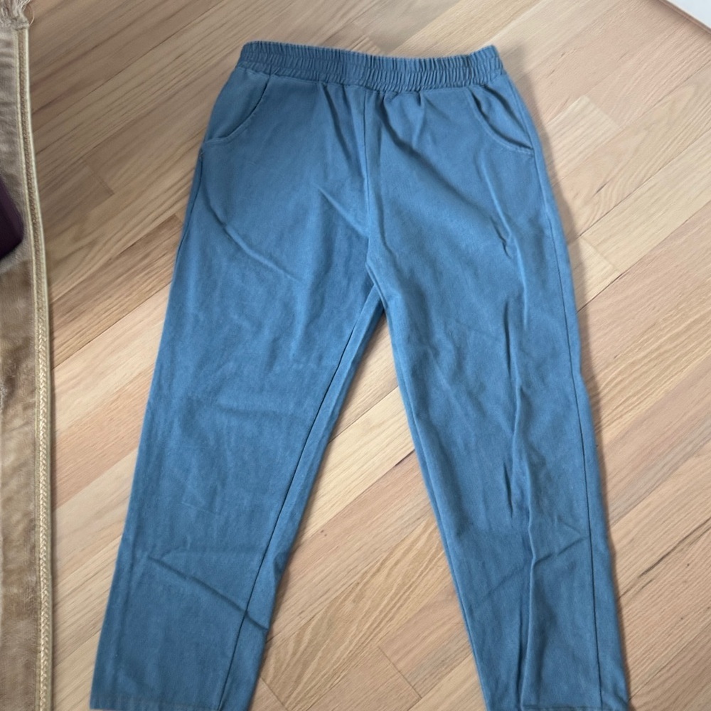 Men's Casual Slate Blue Elastic Waist Pants - Picture 5 of 7